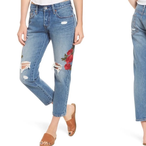 Levi 501 Floral Embroidered Crop Taper Jeans - Picture 5 of 5